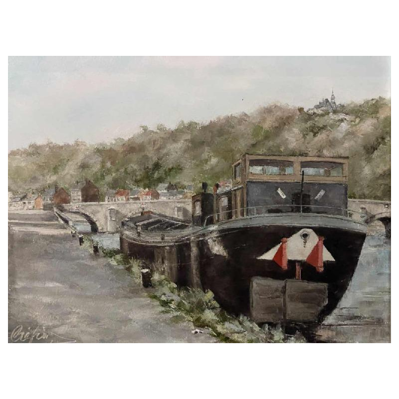 Alphonse CREPIN (1931-2010): « La péniche amarrée près du pont de Jambes »