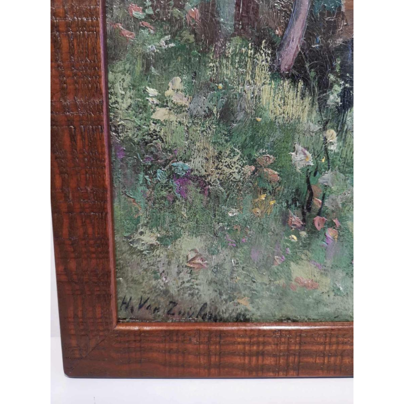 Henri van Zuylen, oil on panel, painted on both sides, landscape and tigers.