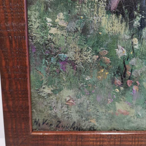 Henri van Zuylen, oil on panel, painted on both sides, landscape and tigers.