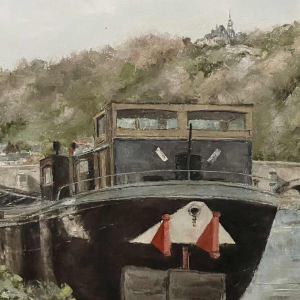 Alphonse CREPIN (1931-2010): The barge moored near the Jambes bridge.