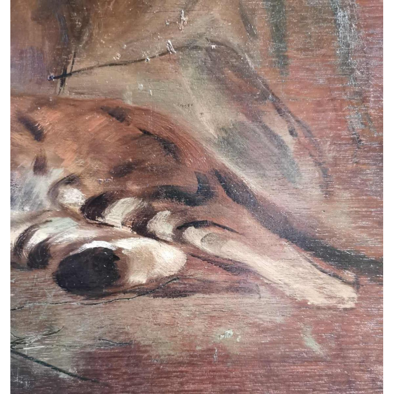 Henri van Zuylen, oil on panel, painted on both sides, landscape and tigers.