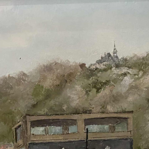 Alphonse CREPIN (1931-2010): De schuit aangemeerd bij de brug van Jambes.