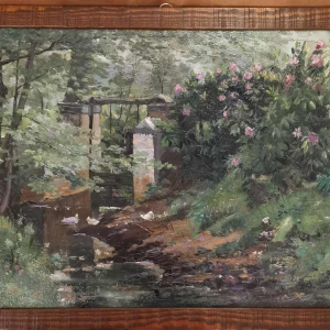 Henri van Zuylen, huile sur panneau, peint des deux côtés, paysage et tigres.