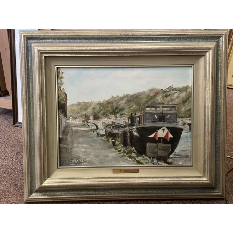 Alphonse CREPIN (1931-2010): The barge moored near the Jambes bridge.