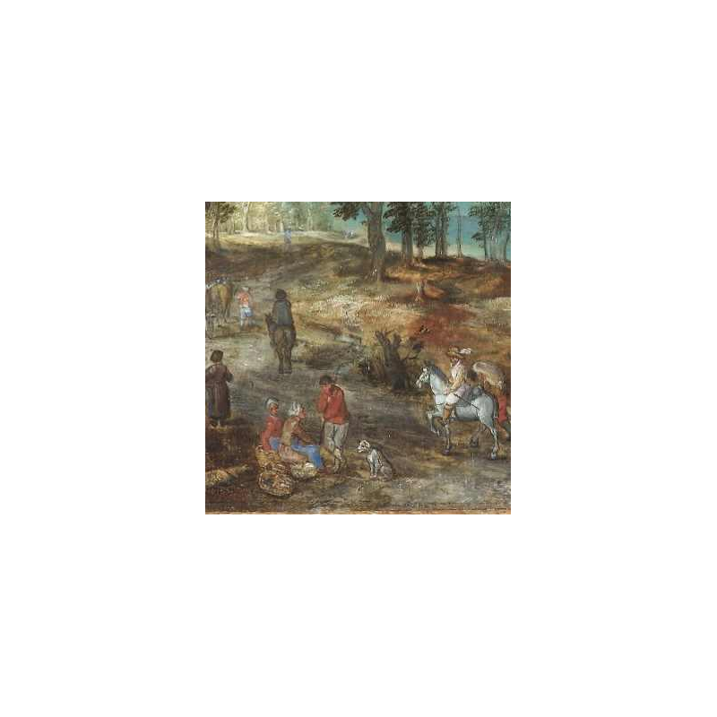 Jan BRUEGHEL the old 'de velours' landscape with carriage, painting oil on copper, 16th century