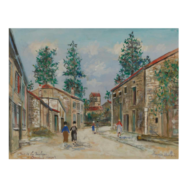 Maurice UTRILLO " Promeneurs rue de la basilique à Dom Remy", tableau gouache, 1933