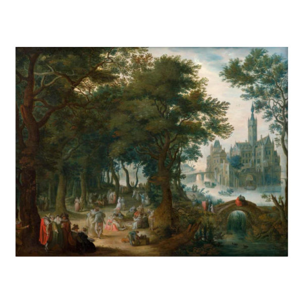 Adrian Van STALBEMPT Les loisirs nobles dans le parc du château, schilderij olieverf op koper, Vlaamse school 17e eeuw