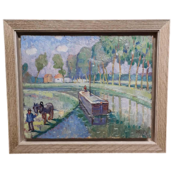 Vissen in Vlaanderen' olieverf op paneel door Raphaël Dubois, luministisch schilderij