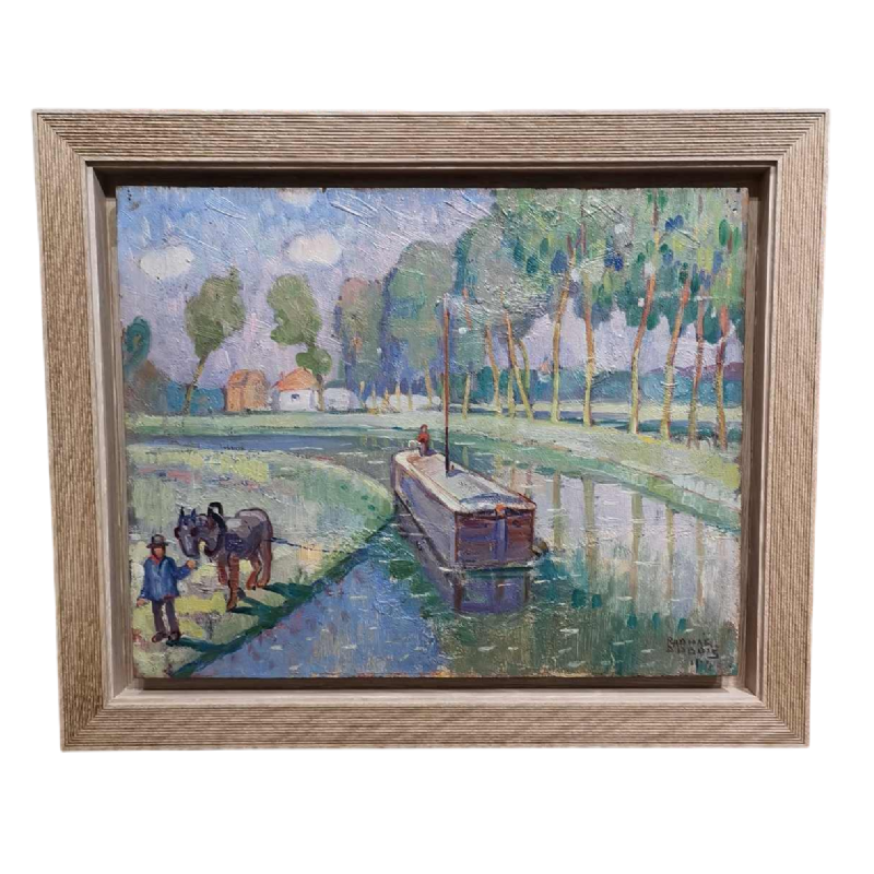 Vissen in Vlaanderen' olieverf op paneel door Raphaël Dubois, luministisch schilderij