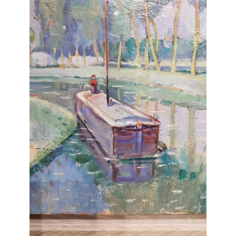 Vissen in Vlaanderen' olieverf op paneel door Raphaël Dubois, luministisch schilderij