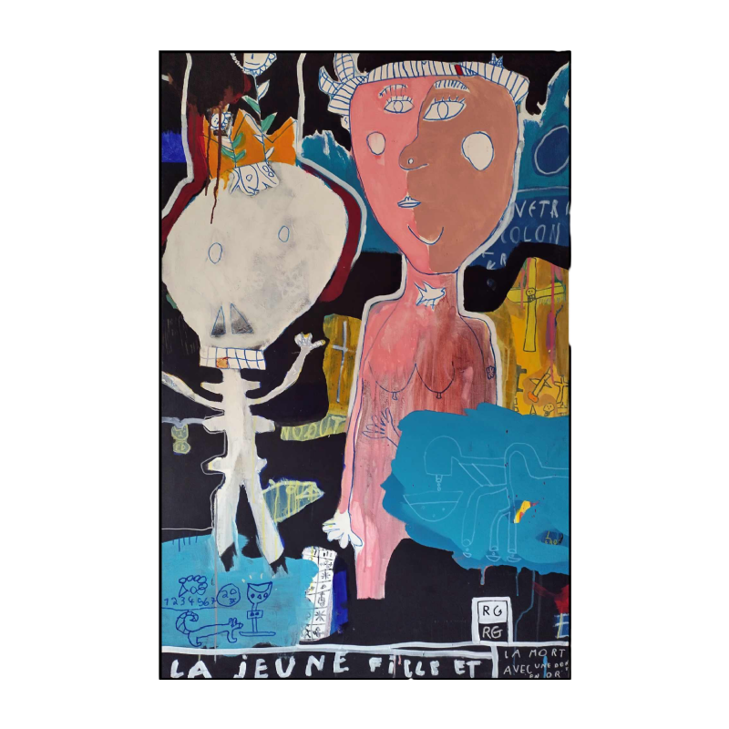 René et Ruben Gratia, “La jeune fille et la mort (avec une dent en or)“ acrylique sur toile