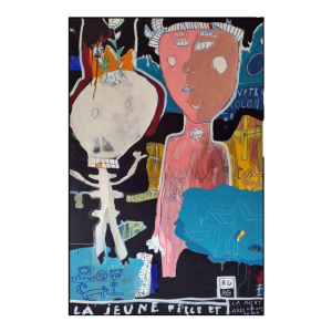 René en Ruben Gratia, “Het meisje en de dood (met een gouden tand)“, acryl op doek