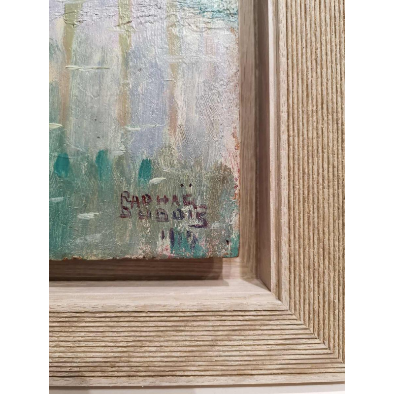 Vissen in Vlaanderen' olieverf op paneel door Raphaël Dubois, luministisch schilderij