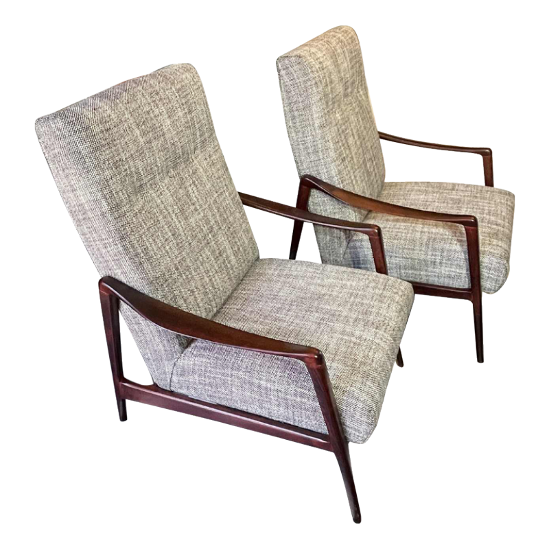 Paar volledig gerestaureerde vintage fauteuils, Scandinavisch design, circa 1950