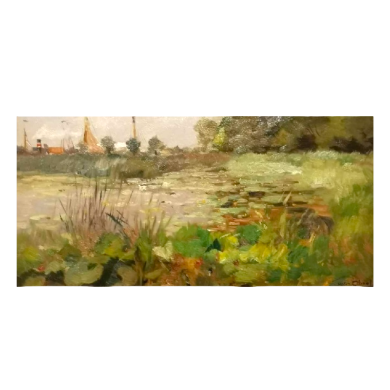 Victor Gilsoul' Omgeving Nieuwport, Gravensluis' schilderij olieverf op paneel, ca 1930