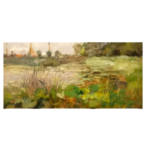 Victor Gilsoul 'Nieuwport area, Gravensluis' painting oil on panel, ca 1930