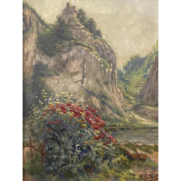 Henri BODART (1874-1940): "Bloemenperk aan de oevers van de Maas".