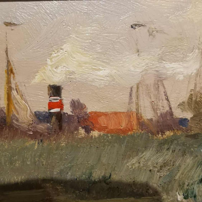 Victor Gilsoul' Omgeving Nieuwport, Gravensluis' schilderij olieverf op paneel, ca 1930