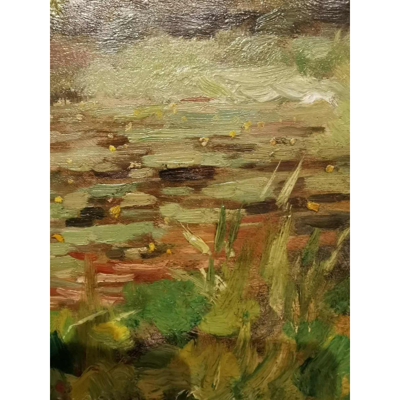 Victor Gilsoul 'Environs de Nieuwport, Gravensluis' peinture huile sur panneau, ca 1930