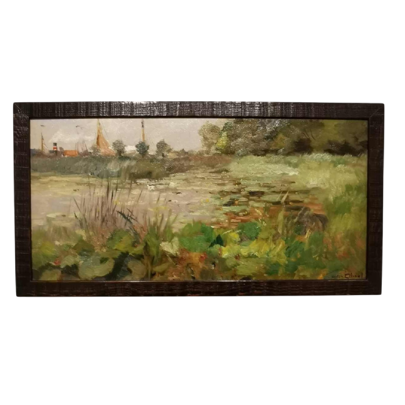 Victor Gilsoul' Omgeving Nieuwport, Gravensluis' schilderij olieverf op paneel, ca 1930