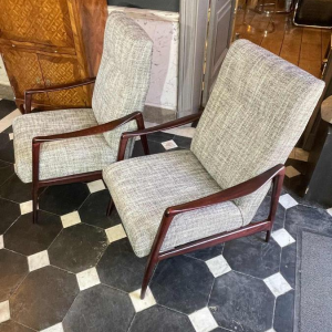 Paire de fauteuils vintage entièrement restaurés, Design scandinave, ca 1950