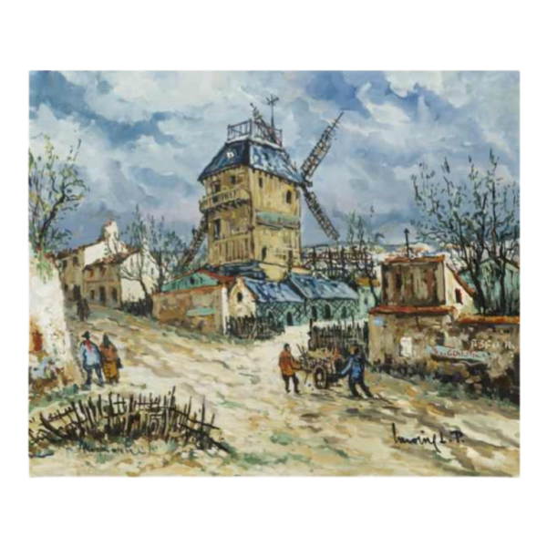 Robert LAVOINE balade aux pieds du moulin montmartrois, painting oil on canvas, 20th c
