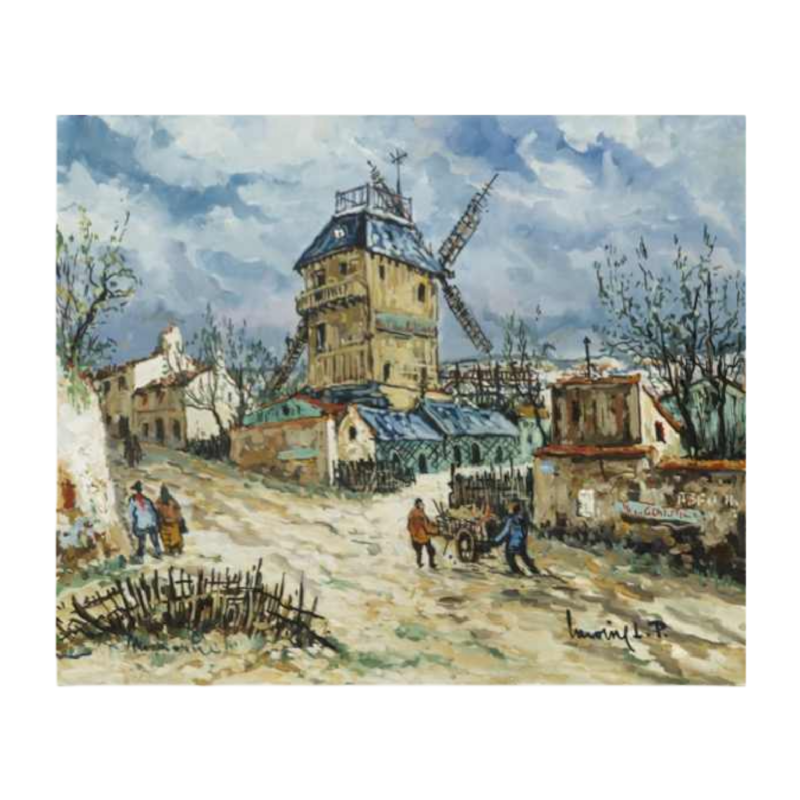 Robert LAVOINE "balade aux pieds du moulin montmartrois", tableau huile sur toile, XXe s