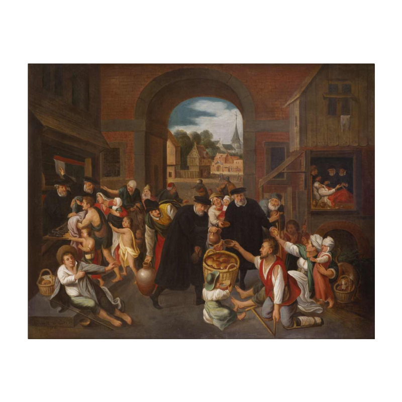 Frans FRANCKEN II "Les oeuvres de misécricorde" tableau huile sur toile, école flamande 1630