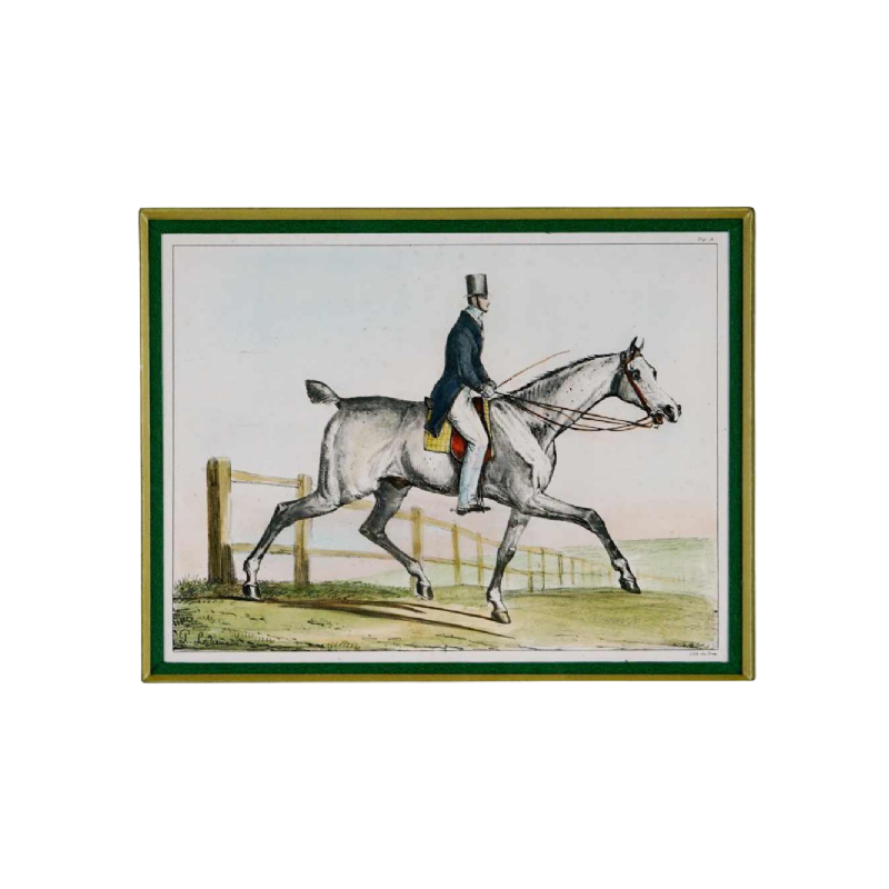 Gravure - Gentleman cavalier au trot - élégance équestre - XIXe s