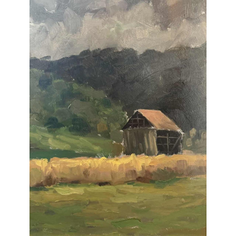 Dr Pierre DELCOURT (1914-): Frahan - the church and the tobacco drying shed.