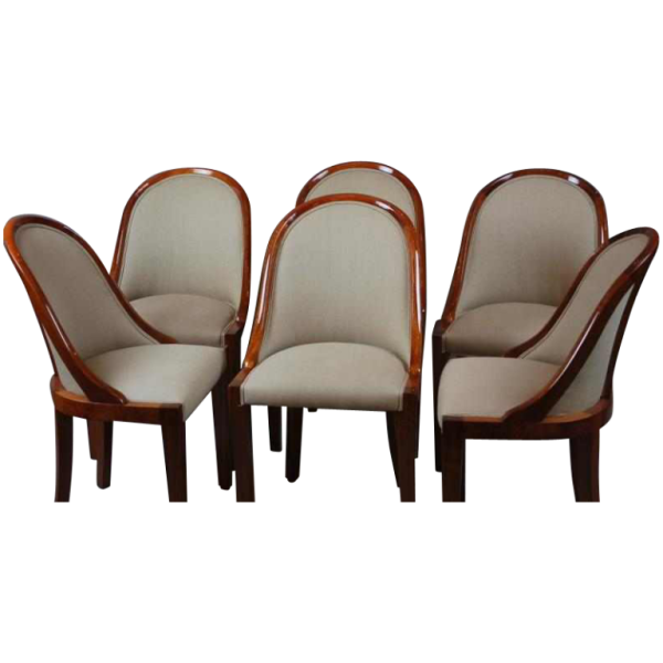 SOLD.Série de 6 chaises art-déco en noyer et ronce de noyer