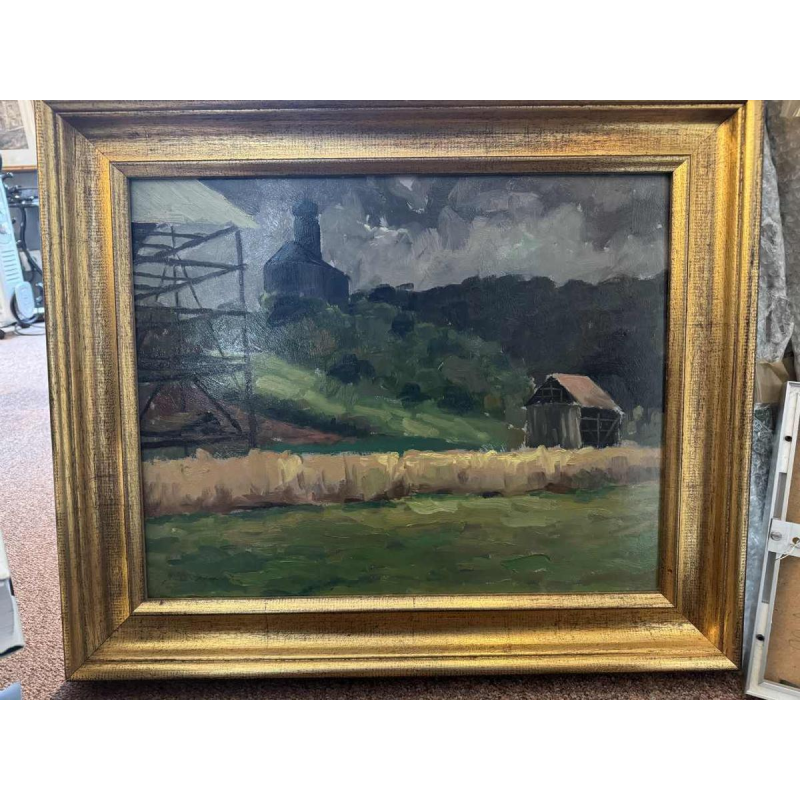 Dr Pierre DELCOURT (1914-): Frahan - the church and the tobacco drying shed.