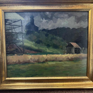 Dr Pierre DELCOURT (1914-): Frahan - the church and the tobacco drying shed.