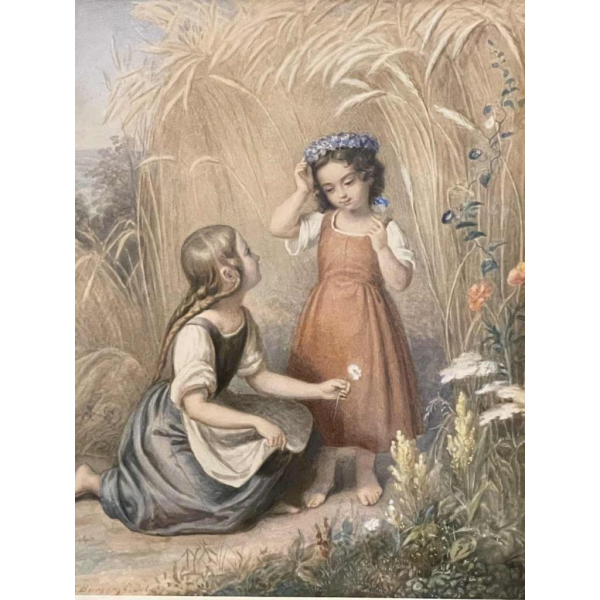 Carl (Karl) BURGGRAF (1803-1857): Meisjes in een korenveld.