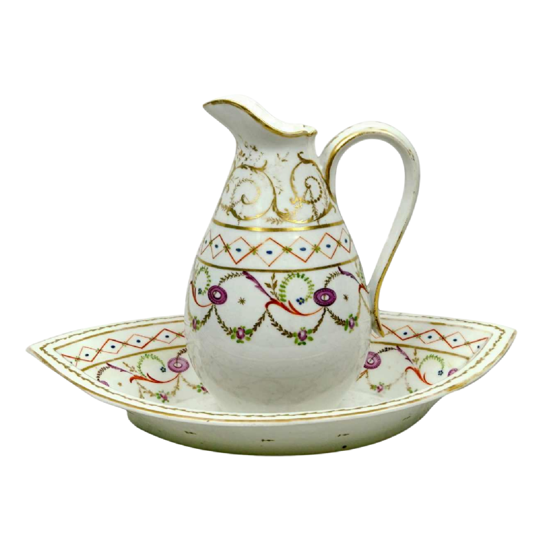 Manufacture de LOCRE, broc à eau et bassin Louis XVI en porcelaine de Paris, XVIIIe s