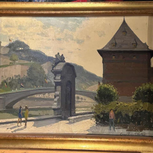 George LAMBILLOTTE (1915-1998): « Namur - porte de lentre Sambre et Meuse »