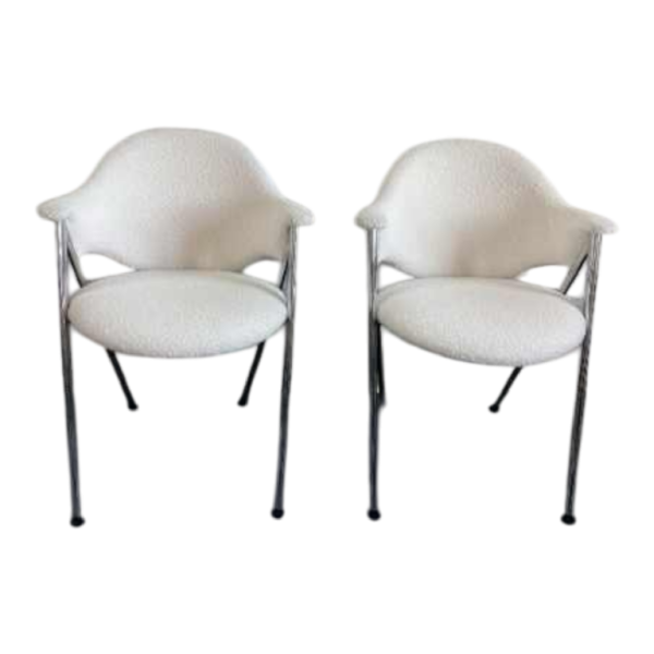 Paire de petits fauteuils vintage, nouveau recouvrement tissus laine 'bouclettes', Design italien 1960s