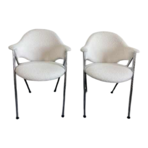 Paire de petits fauteuils vintage, nouveau recouvrement tissus laine 'bouclettes', Design italien 1960s