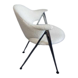 Pair of small vintage armchairs, new wool bouclettes fabric cover, Italian design 1960s