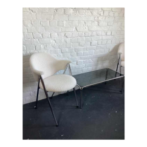 Pair of small vintage armchairs, new wool bouclettes fabric cover, Italian design 1960s