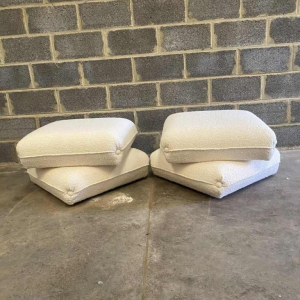 Pair of vintage ottomans in the spirit of the Maison Janssen in Paris, fully restored, ca 1970