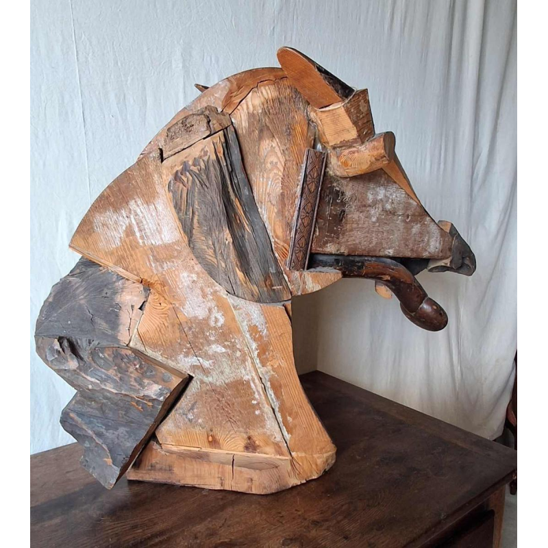 Sculpture art populaire représentant une tête de cheval, XXe s