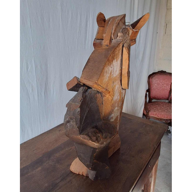 Sculpture art populaire représentant une tête de cheval, XXe s