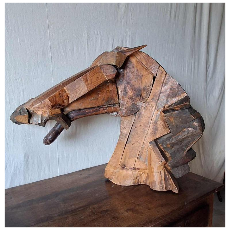 Sculpture art populaire représentant une tête de cheval, XXe s