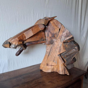 Volkskunstsculptuur van een paardenhoofd, 20e eeuw