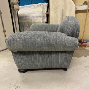 Pair of Art Deco Paquebot club armchairs upholstered in mottled grey velvet, ca 1930