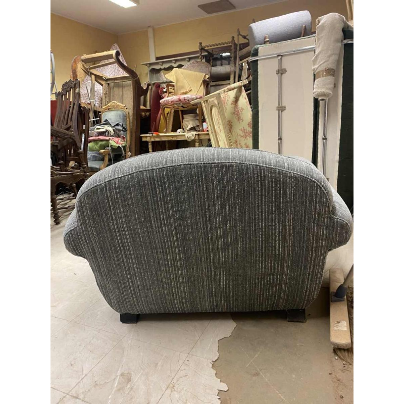 Pair of Art Deco Paquebot club armchairs upholstered in mottled grey velvet, ca 1930
