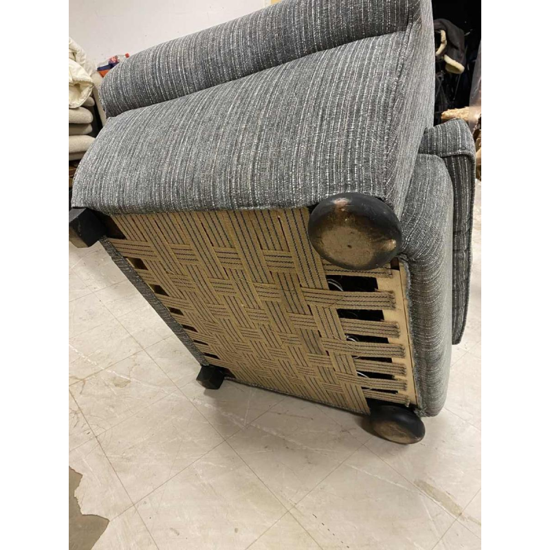 Pair of Art Deco Paquebot club armchairs upholstered in mottled grey velvet, ca 1930