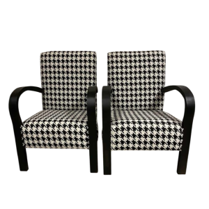Paar volledig gerestaureerde en opnieuw beklede Art Deco fauteuils, ca 1930-1940