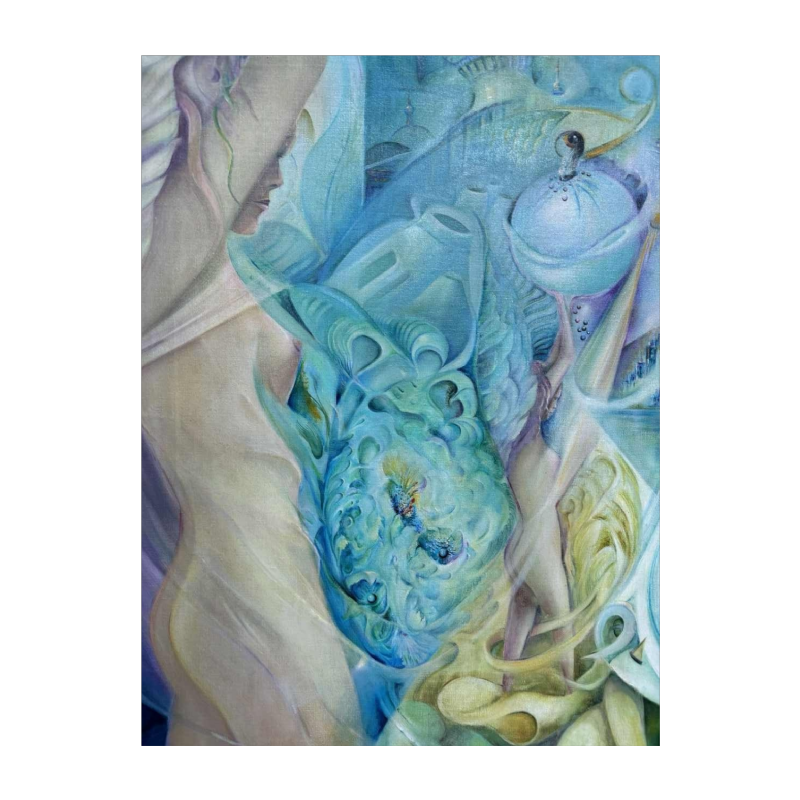 Simone Verlaine “femme nue” surrealistisch fantasieschilderij, schilderij olieverf op doek, 20e eeuw